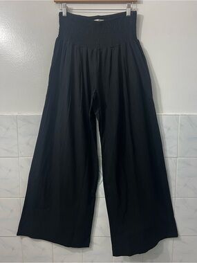 Women’s 100% Cotton Smocked Wide Leg Palazzo Pants Size L Boho Minimalist Beach